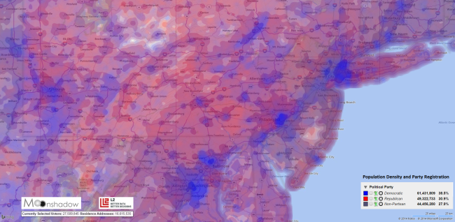 Population-Density-and-Party-Registration-in-Pittsburg-NY-DC-Triangle