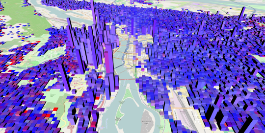 3D Map of Portland Proportional Population from Ross Island Bridge