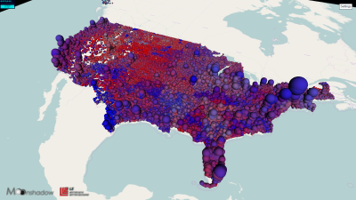 3D Map of U.S. Voters by Party Registration - Bubbles